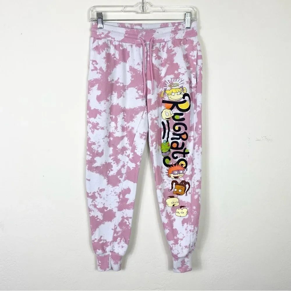 Nickelodeon Rugrats Y2k Style Pink & White Graphic Tie Dye Sweatpant Joggers